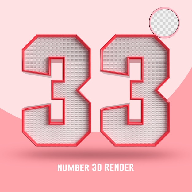Render 3D angka 33 garis dan tekstur merah