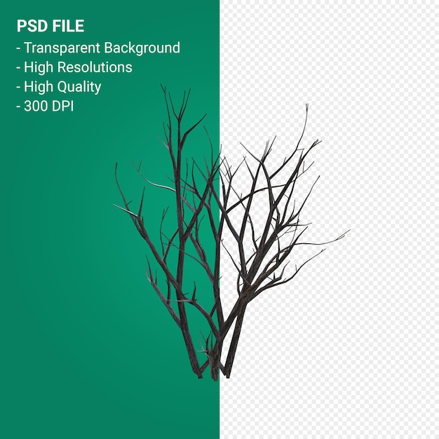 PSD render 3d de árbol muerto aislado