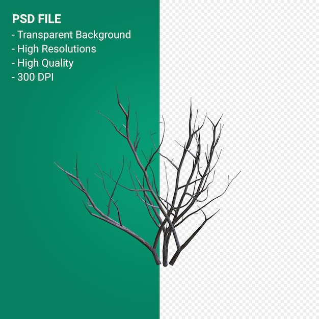 PSD render 3d de árbol muerto aislado