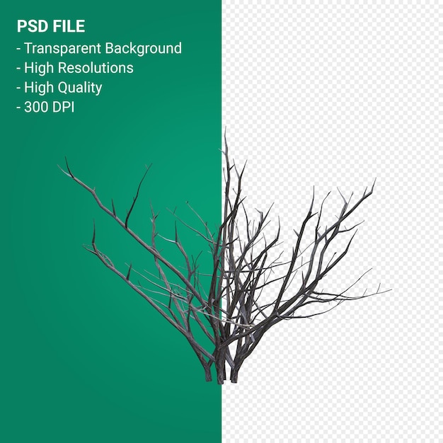 PSD render 3d de árbol muerto aislado