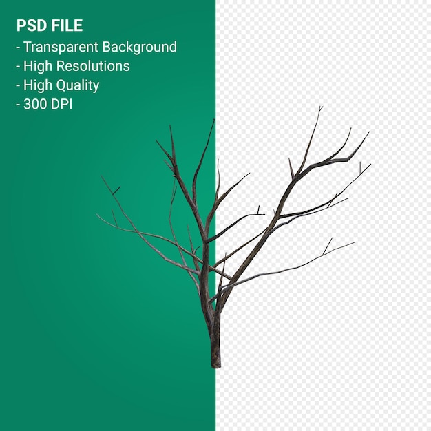 PSD render 3d de árbol muerto aislado