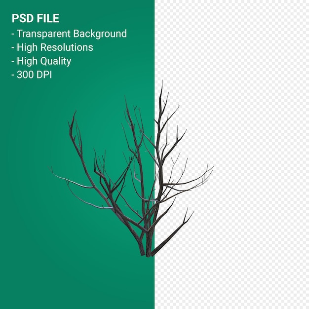 PSD render 3d de árbol muerto aislado