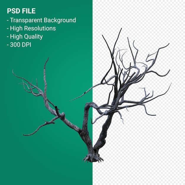 PSD render 3d de árbol muerto aislado