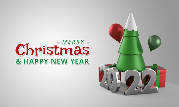 Render 3D Árbol de Navidad y caja de regalo Año nuevo a todo color
