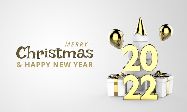 Render 3D árbol de Navidad y caja de regalo año nuevo