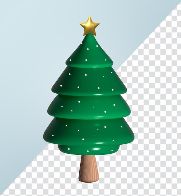 Render 3D del árbol de Navidad con copos de nieve