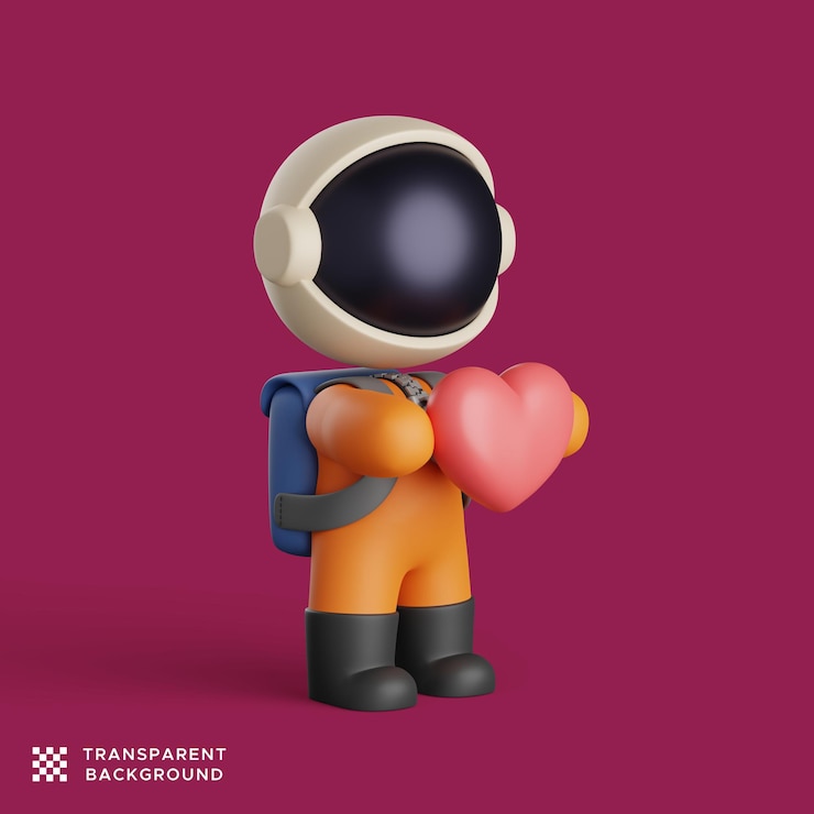 PSD render 3d de astronauta dando amor a alguien. lindo personaje