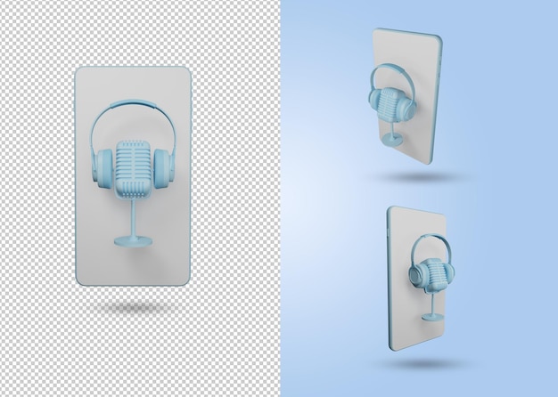 Render 3d Auriculares modernos rosas con micrófono y teléfono móvil