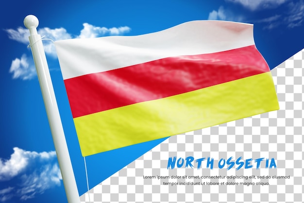 PSD render 3d de bandera realista de osetia del norte aislado o ilustración de bandera ondeante de osetia del norte 3d