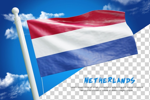 Render 3d de bandera realista de Países Bajos aislado o ilustración de bandera ondeante de Países Bajos 3d