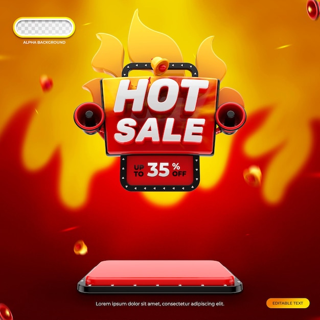 Render 3D de banner de venta caliente de concepto creativo