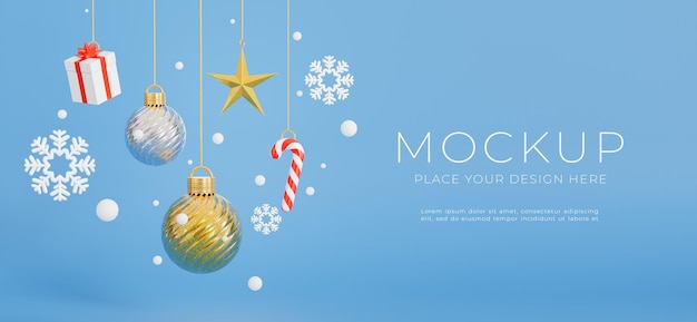 Render 3D de bola de Navidad colgante con concepto de feliz Navidad para la exhibición de su producto