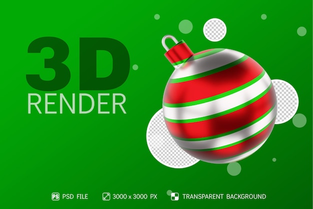 Render 3D de bola de Navidad realista con fondo aislado verde, rojo y blanco de color circular