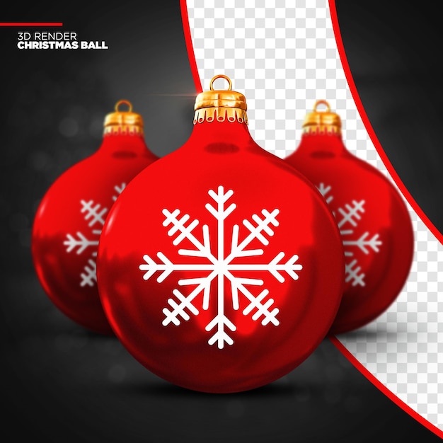 PSD render 3d de bola de navidad roja aislado