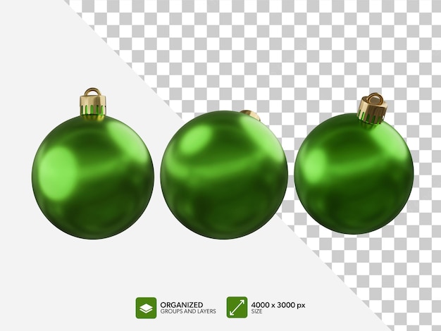 Render 3d de bolas de navidad verdes realistas