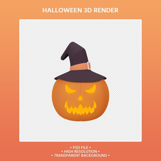 Render 3d de calabaza y sombrero de bruja concepto de halloween