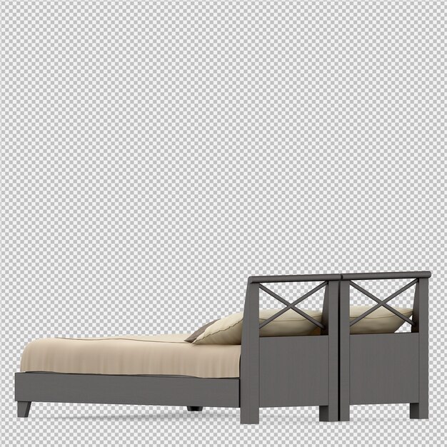 PSD render 3d de cama isométrica