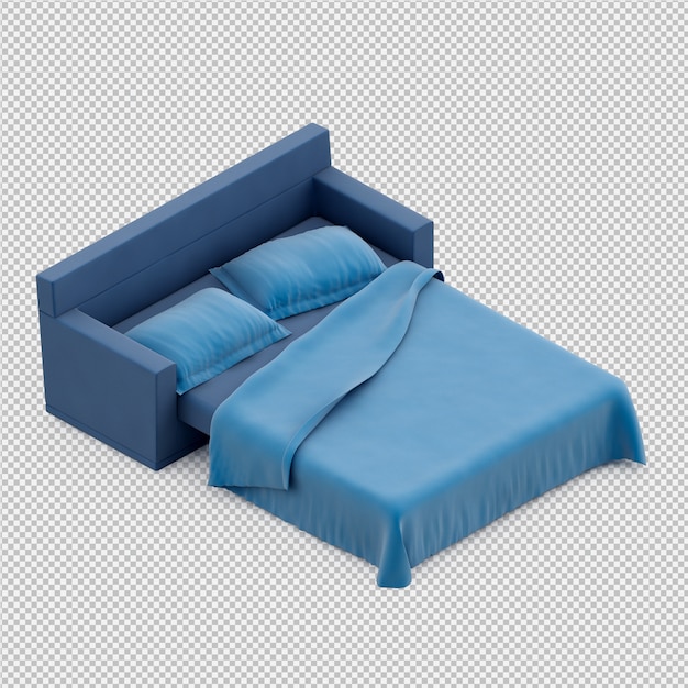 PSD render 3d de cama isométrica