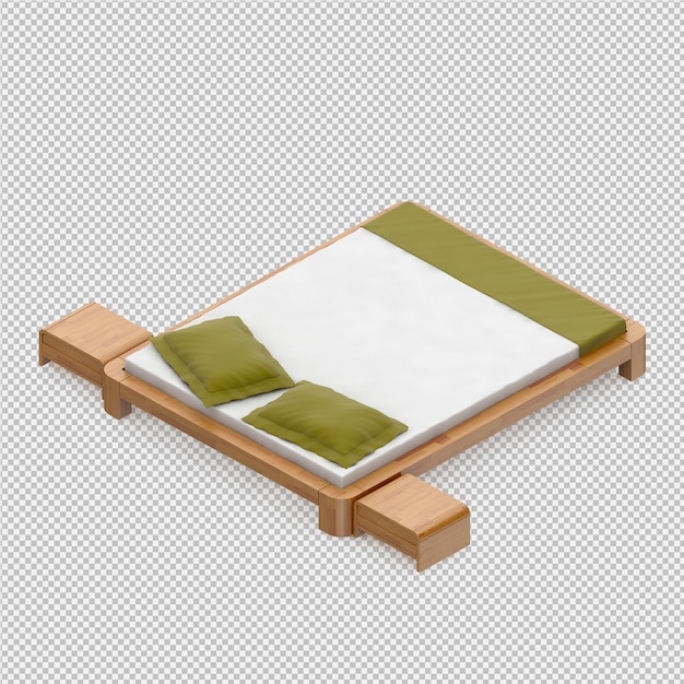 PSD render 3d de cama isométrica