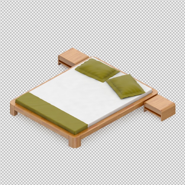 PSD render 3d de cama isométrica