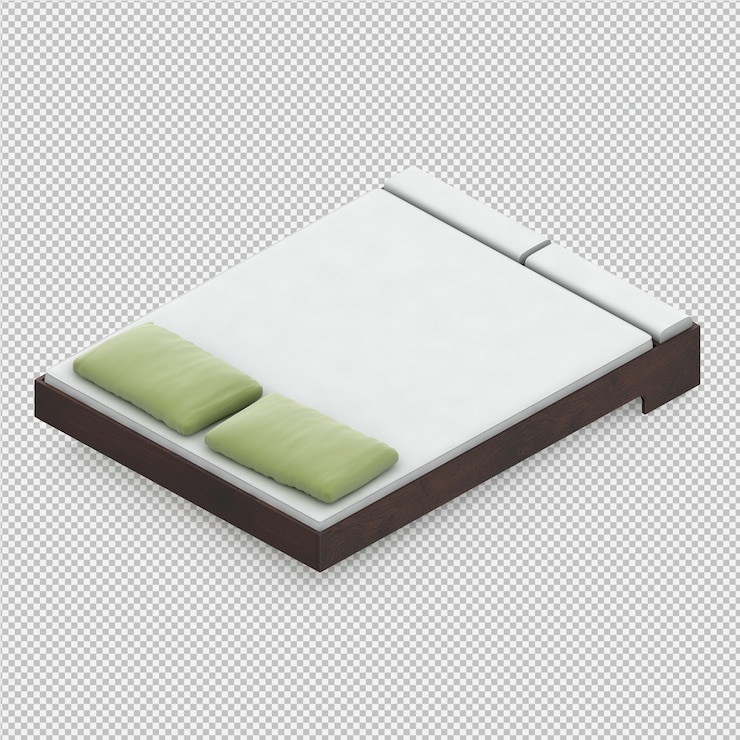 PSD render 3d de cama isométrica