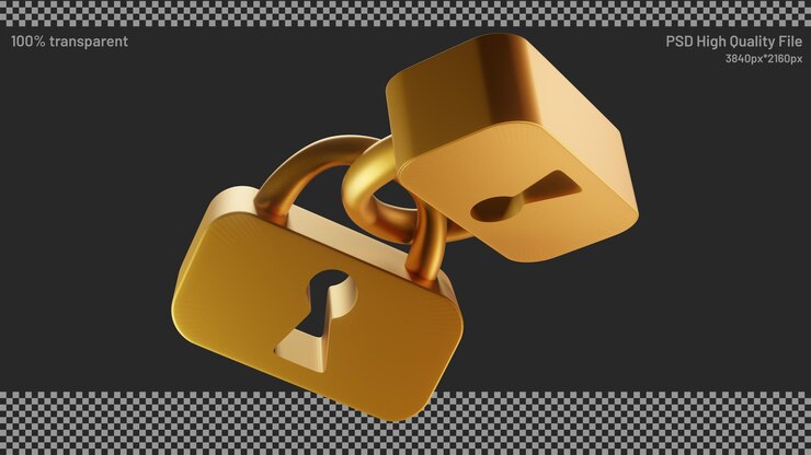 PSD render 3d de candado dorado