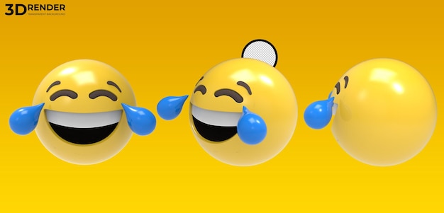 render 3d Cara con lágrimas de alegría emoji sobre fondo transparente