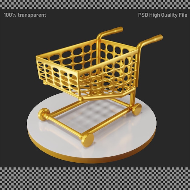 Render 3D de carrito de compras dorado