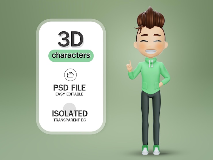PSD render 3d chico confiado apuntando con el dedo hacia arriba