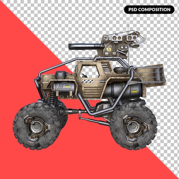 Render 3d de un coche de soldado militar aislado premium PSD
