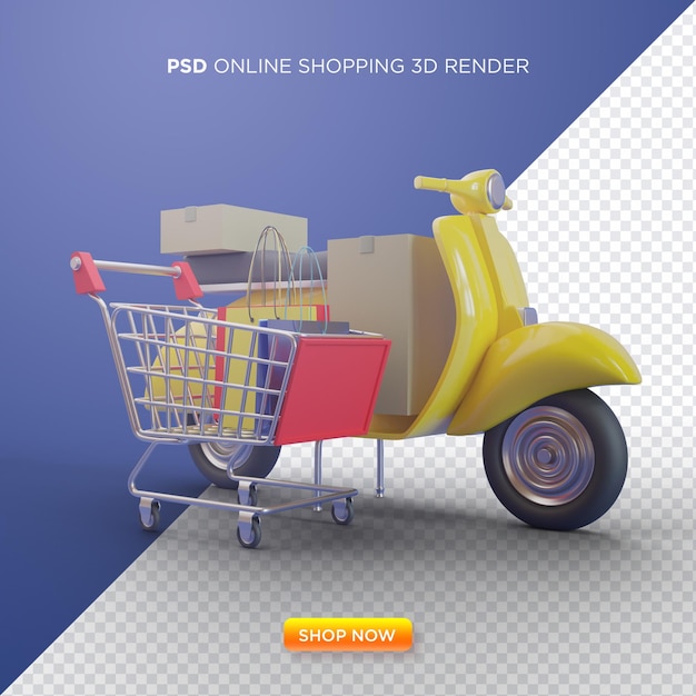Render 3d de compras en línea con ilustración de una tienda de teléfonos inteligentes