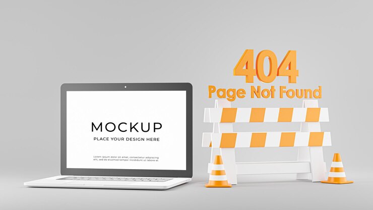 PSD render 3d de computadora portátil con página de error 404 no encontrada aislada