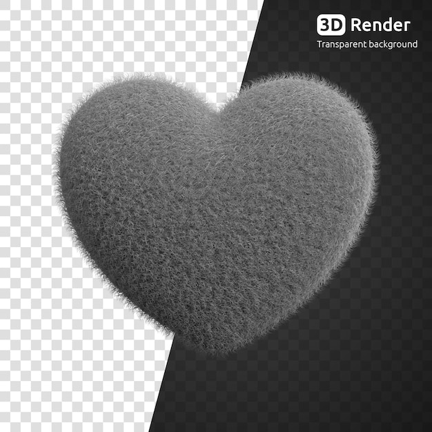 PSD render 3d de corazón esponjoso gris aislado