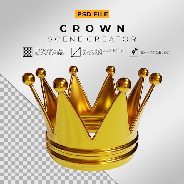 PSD render 3d de corona dorada realista