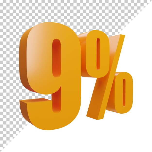Render 3D creativo naranja número 9 por ciento