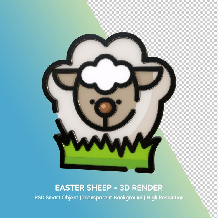 PSD render 3d delle pecore di pasqua - psd smart object con sfondo trasparente