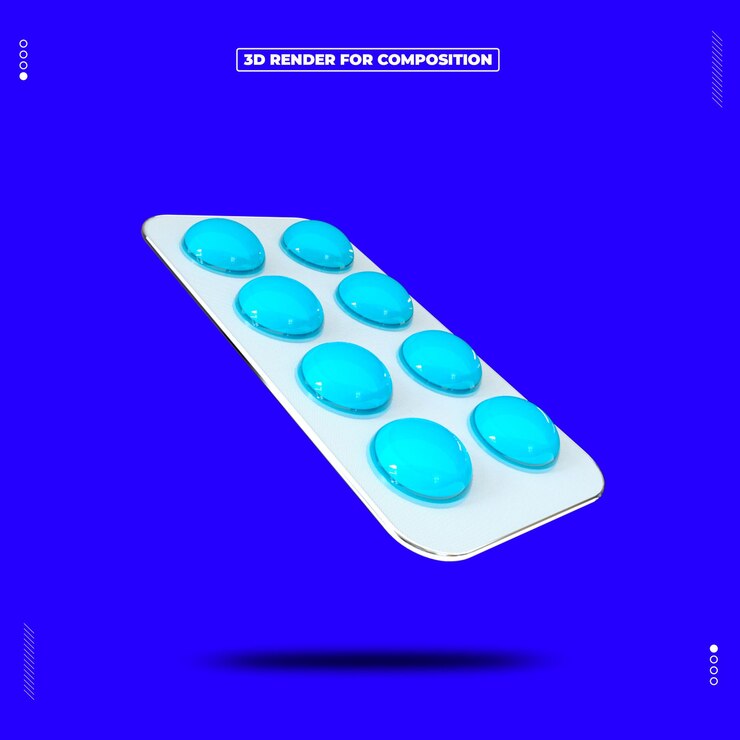 PSD render 3d delle pillole di farmaci sui social media