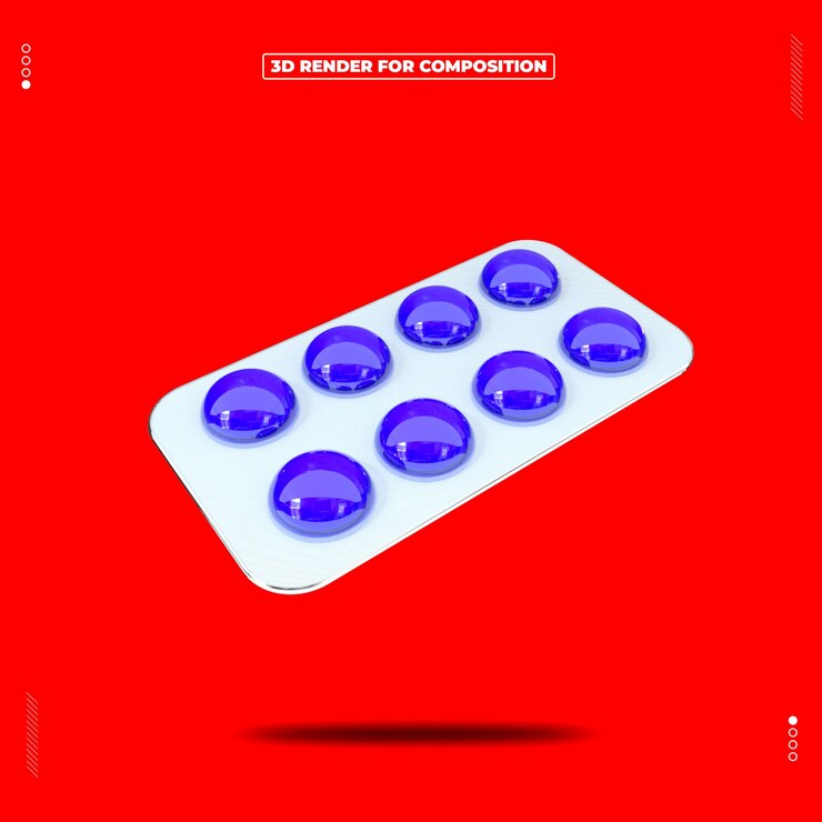 PSD render 3d delle pillole di farmaci sui social media