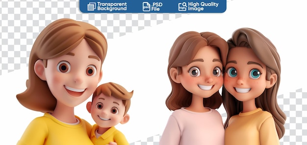 Render 3D di Family Set per la Festa della Madre Madre Figlio Bambino