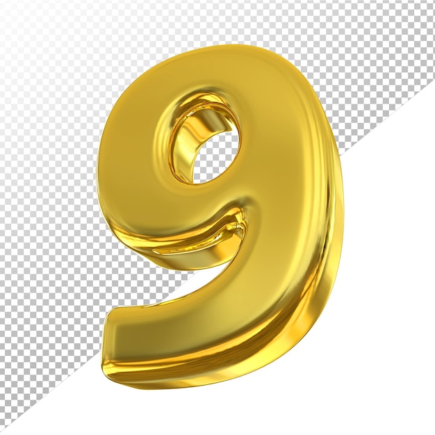 Render 3D di lusso in oro numero 9