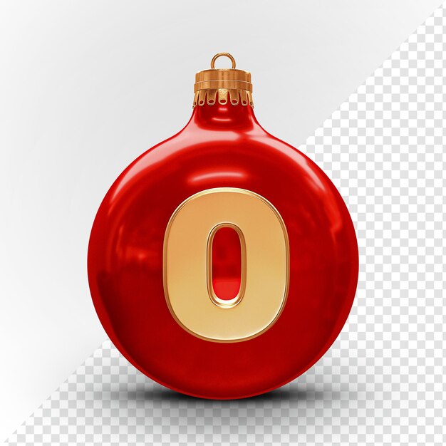 Render 3D di palline decorative natalizie numero 0 rosse