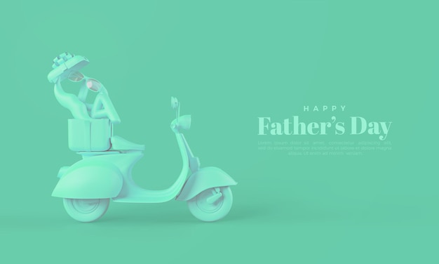 Render 3d del día del padre con vespa blanca sobre fondo verde claro