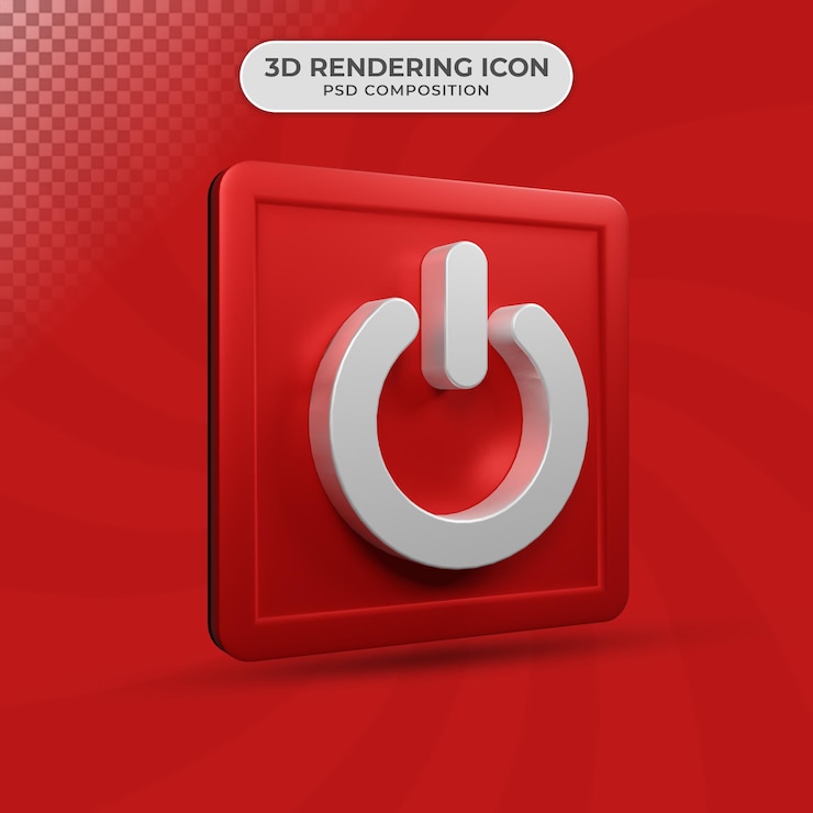 PSD render 3d del diseño del icono del botón de encendido