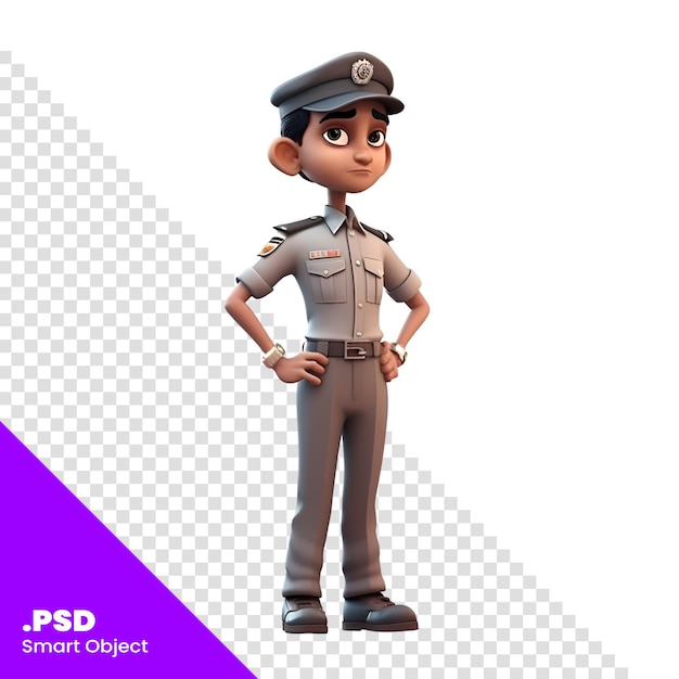 PSD render 3d du petit policier avec fond blanc sans ombre modèle psd