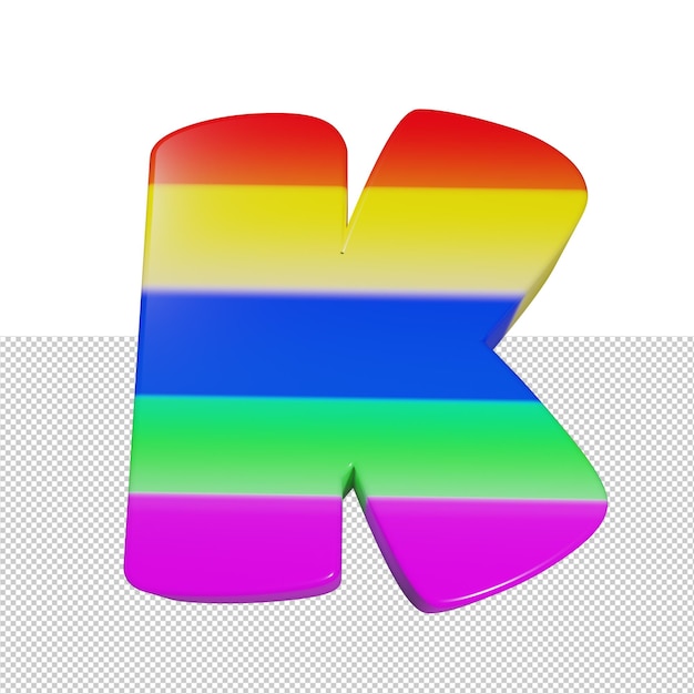 Render 3d de efecto de texto de arco iris de letra K