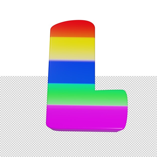 Render 3d de efecto de texto de arco iris de letra L