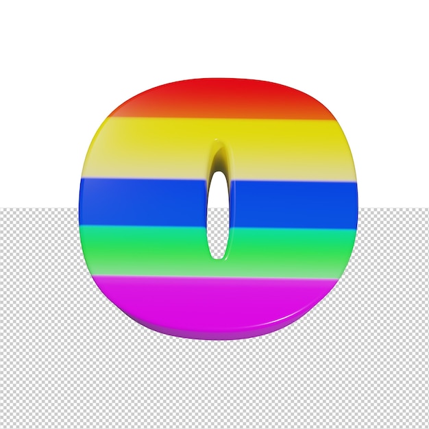 Render 3d de efecto de texto de arco iris de letra o