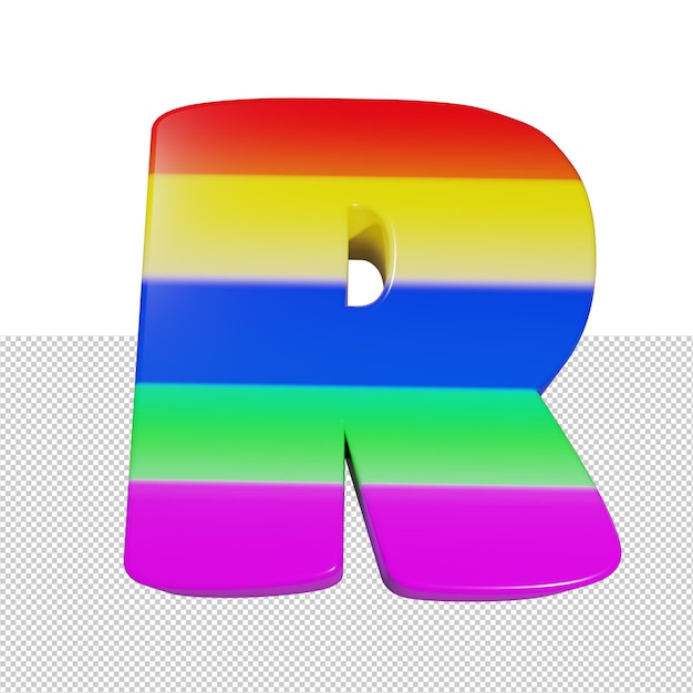 Render 3d de efecto de texto de arco iris de letra r