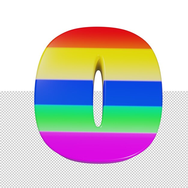 Render 3d de efecto de texto de arco iris número 0