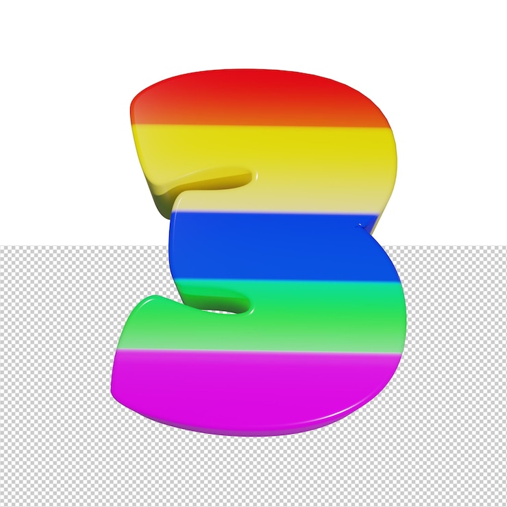 PSD render 3d de efecto de texto de arco iris número 3
